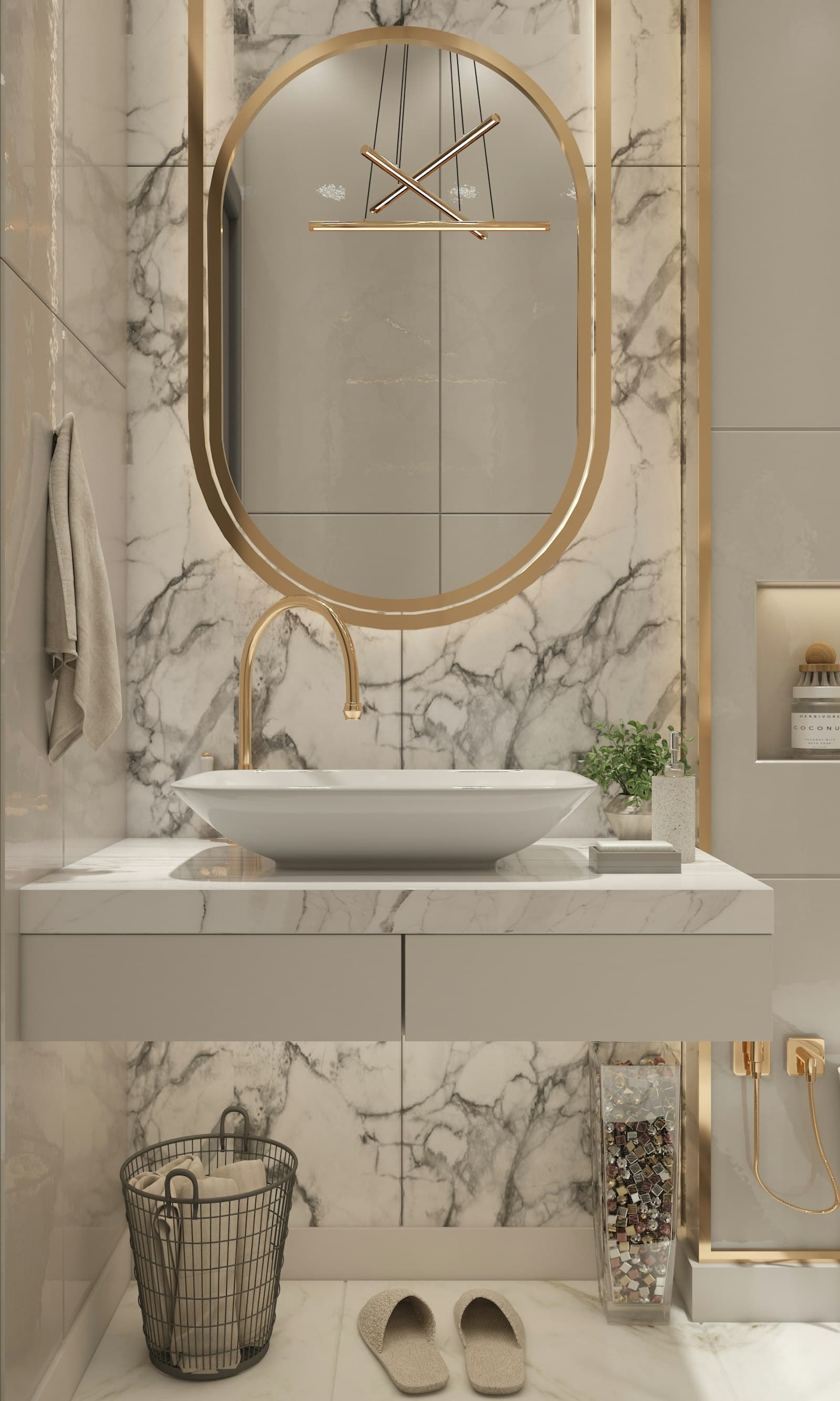 Marble double vanity in a luxury bathroom