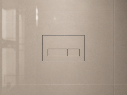 The two-button flush plate centred in glossy beige tile