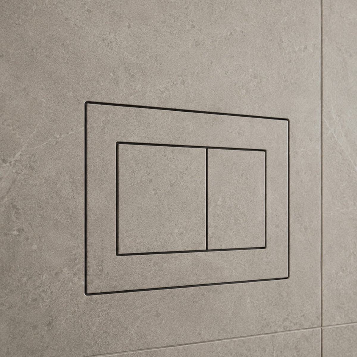The Hidden Flush Plate mounted flush in a grey stone-textured tiled wall
